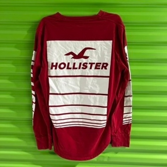Hollister California Mens Red Long Sleeve Graphic T-Shirt Rose Logo Size M - Picture 7 of 9